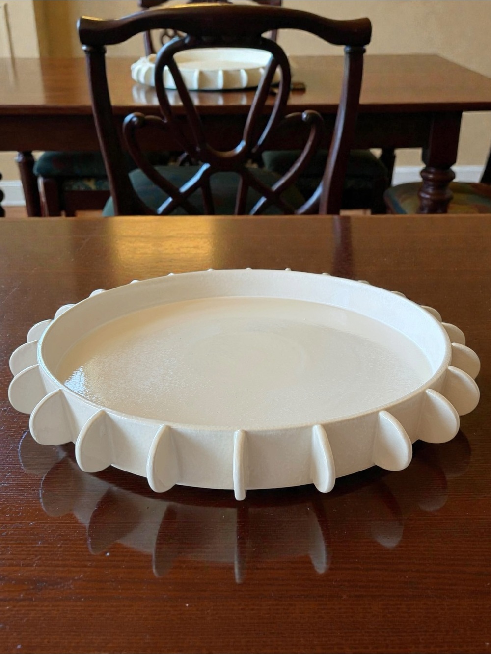 Joss & Main Half Moon Tray 20" Round Ceramic Heavy Cream Color NEW Original $329